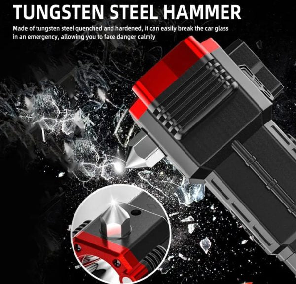 High-power Led Torch Light Rechargeable Flashlight And Multi functional Tactical Hammer & Power Bank To Charge the Phone With Box ( Random Color )