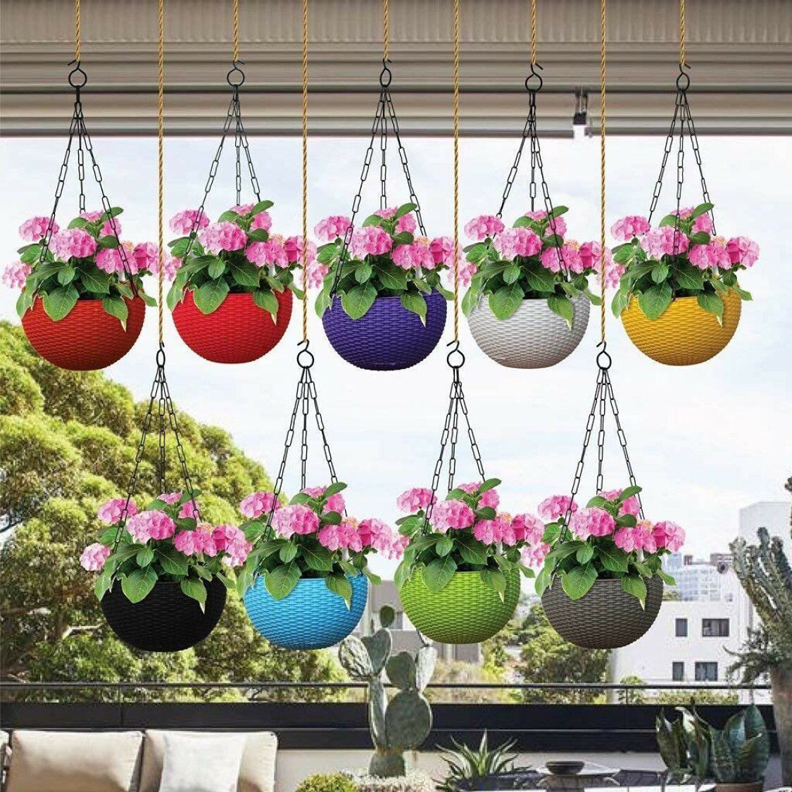 Metal Chain Hanging Baskets ( Pack of 4 )